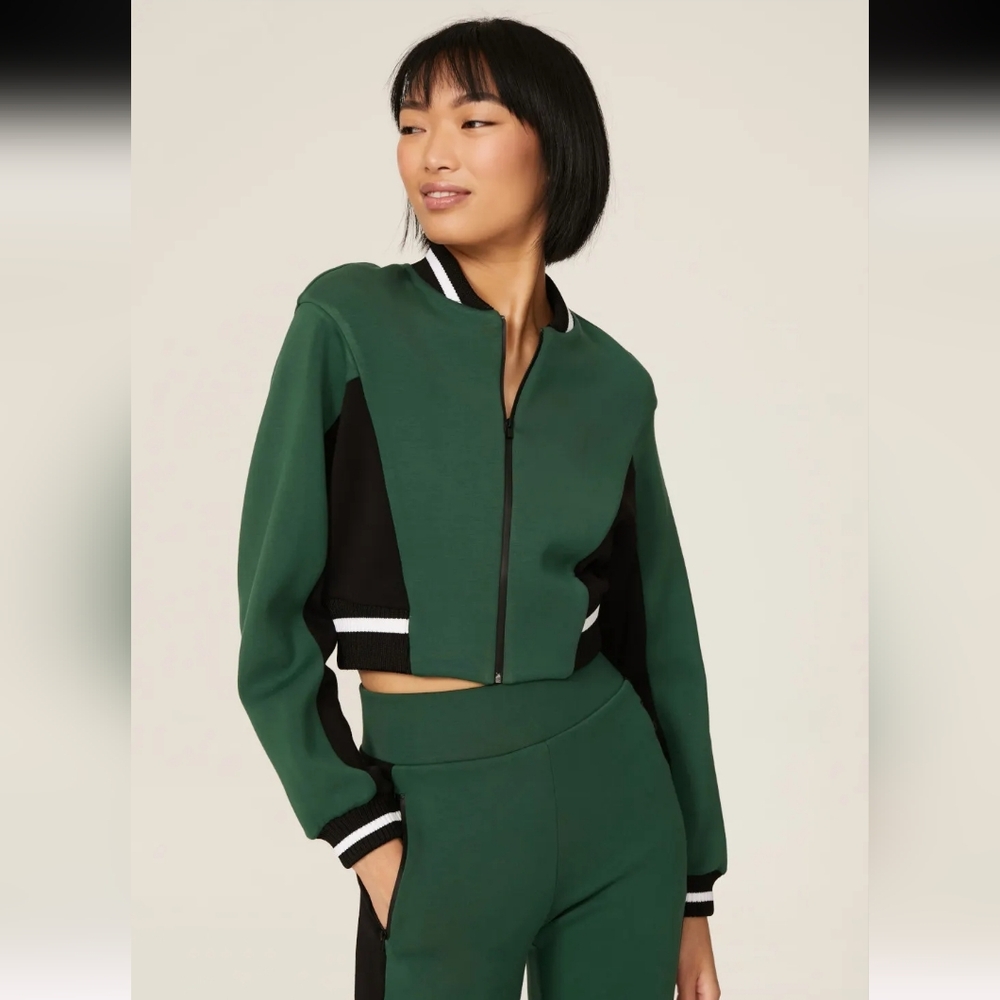 Michi Carve Green Scuba Crop Varsity Jacket Size XS